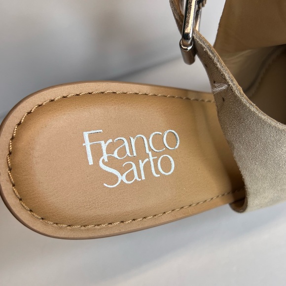 Franco Sarto Womens Julien Open Toe Suede Wedges Sz 10M Suede Taupe Worn 1X! - Picture 13 of 14